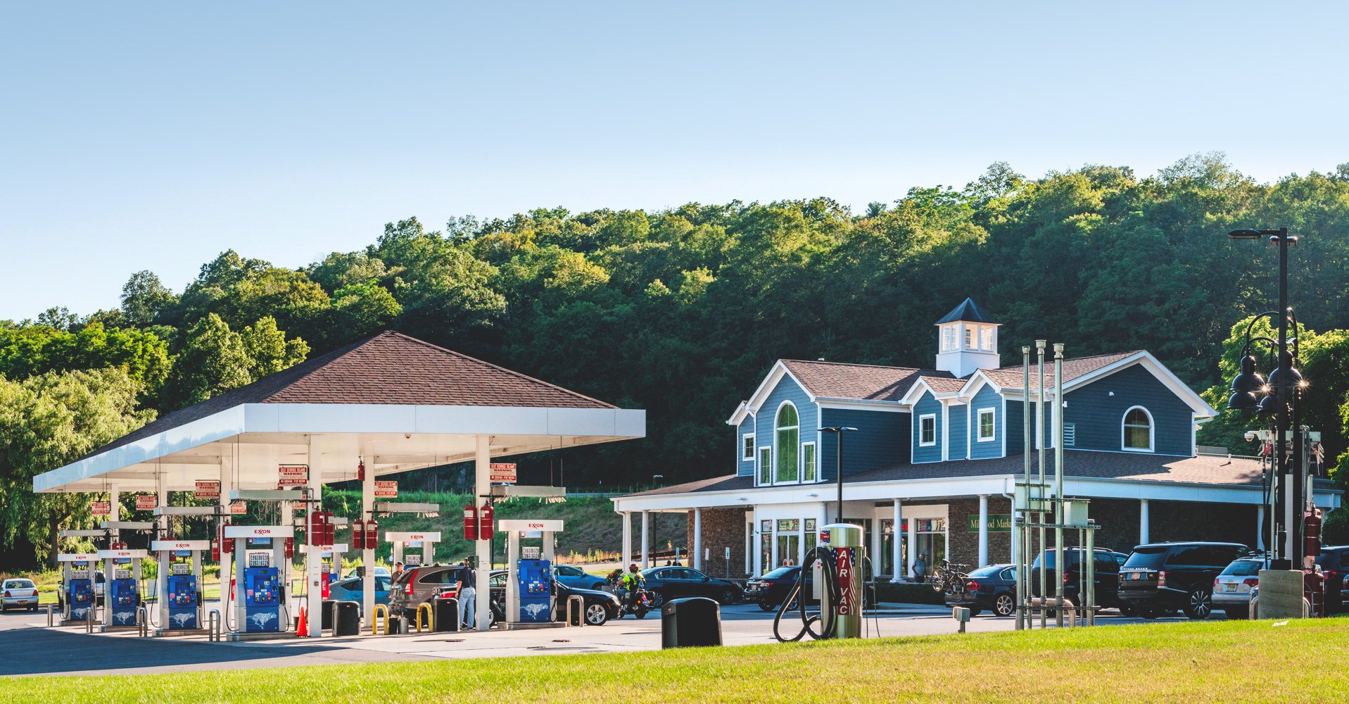 Millwood Market: the store and the fuel canopy on a summer afternoon
